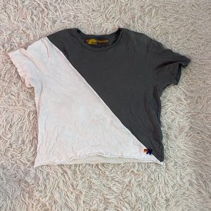 Aviator Nation- grey and white distressed cropped tee